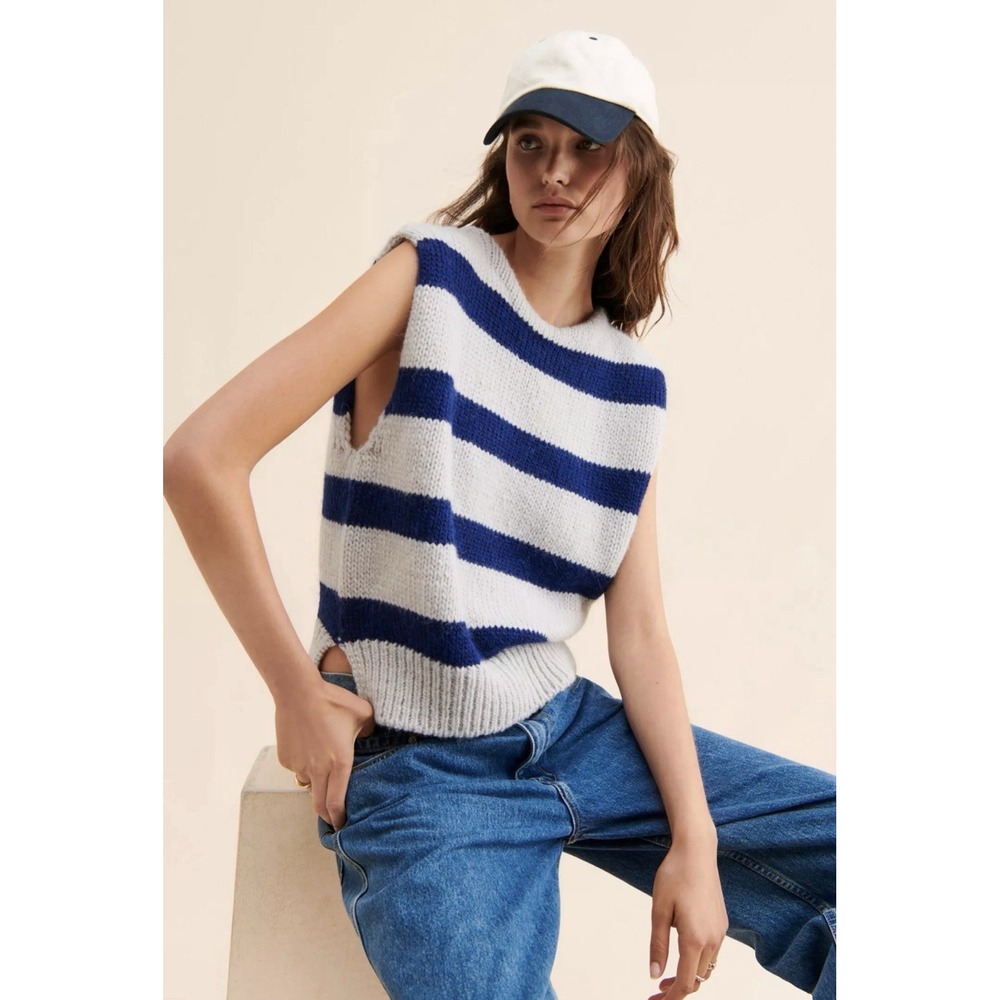 Bellerose Nanor Sweater Vest L Anthropologie Alpaca Wool Blue Stripe Italy
